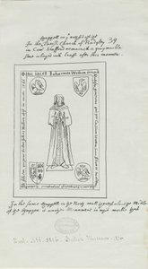 Rugeley Church (gamle) - Monument til John Weston: penn- og blekktegning av School English