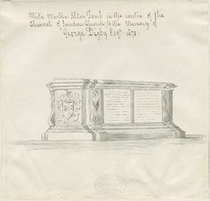 Sandon Church - Tomb of George Digby: sepia vask tegning, nd [?18th cent] (tegning) av School English