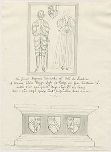 Sandon Church - Tomb of Hugh Erdeswick og Mary [Legh]: penn og vask tegning, nd [?18th cent] (tegning) av School English