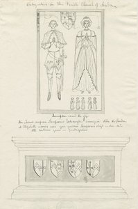 Sandon Church - Tomb of Sampson Erdeswick og Elizabeth [Grå]: penn- og blekktegning, nd [18. århundre] (tegning) av School English