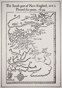 Sør-delen av New England slik den er plantet i år 1634 (litho) av School English