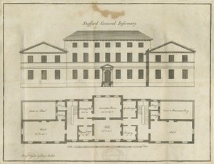 Stafford - County General Infirmary: pennetegning, nd [slutten av 1700-tallet] (tegning) av School English