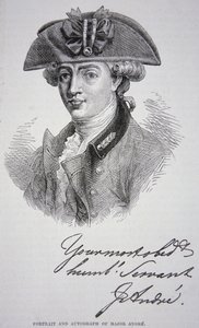 Portrettet og autografen til major John Andre (litho)