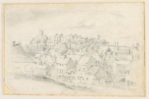 Tutbury - Town, Church and Castle: blyanttegning, nd [?1800-tallet] (tegning) av School English