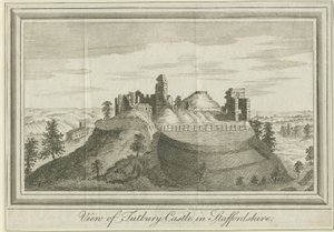 Tutbury Castle - East View: gravering, nd [1731] (trykk) av School English