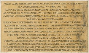Wolverhampton - latinsk epitafium av admiral Richard Leveson i St. Peters kirke: penn- og blekktegning, nd [?1800-tallet] (tegning) av School English