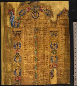 Canon-bord, 600-700-tallet, Legg til MS 5111, f.11r (penn og blekk med bladgull på pergament)