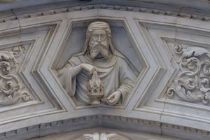 Kristus, detalj fra relieff rundt sideportalen, katedralen Saint Mary of Flower, Firenze (UNESCOs verdensarvliste av School Florentine
