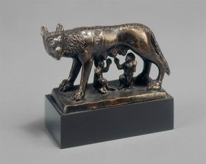 Romulus og Remus suget av en hun-ulv av School Florentine