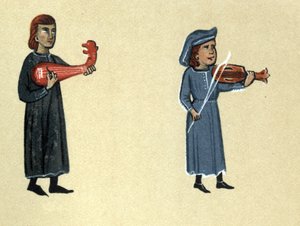 En trubadur fra middelalderen, illustrasjon fra 'Histoire de la Literature Francaise' av Hermann Suchier av School French