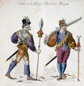 Kostymer til soldater fra garde av Charles IX (1550-1574) og Henry III (1574-1589). av School French