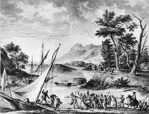 Fransk revolusjon: Arrestasjon av de franske ambassadørene Charles Louis Huguet de Semonville (1759-1839) og Hugues Bernard Maret (1763-1839) i Novate 25. juli 1793. Gravering og tegning av Duplesi - Bertaux. Paris, bibliotek ved Institutt for historie i R av School French