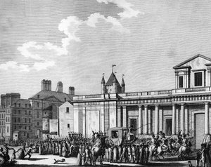 Fransk revolusjon: Overføring av kongefamilien (Louis XVI, Marie Antoinette, delfinen Louis Charles de France eller Louis XVII og Marie Therese kjent som "Madame Royale") til Temple-fengselet i Paris 13. august av School French