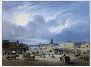 Generell utsikt over Louvre med statuen av Henry IV av School French