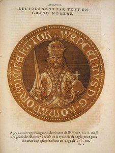 Den hellige romerske keiser Wenceslaus av Böhmen (farge litho) av School French