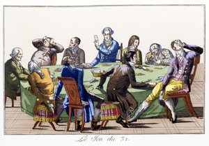 The Game of 31 (håndfarget akvatint) av School French