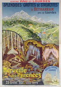 Plakat som reklamerer for Betharram-hulene, Pyreneenes underverk, mellom Pau og Lourdes, ca. 1900 (litho-farge) av School French