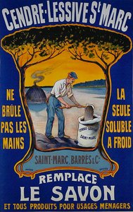 Plakat for Saint-Marc Barres vaskepulver (farge litho) av School French