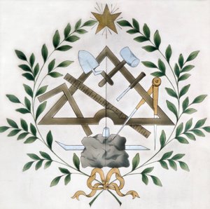 Representasjon av de forskjellige frimurersymbolene (akvarell) av School French