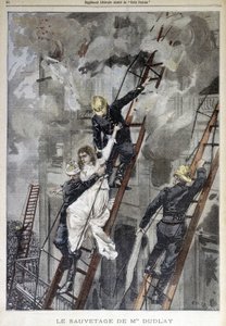 Redning av Mrs. Duplay av brannmennene - i "Le Petit Parisien", n.d. av School French