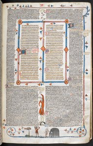 Royal 10 E. IV, f.145 En bas-de-page scene av en mann som besøker en baker, fra 'Decretals of Gregory IX with glossa ordinaria ('Smithfield Decretals')' (vellum) av School French