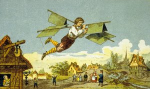 The Flight of Locksmith, Le Besnier (farge litho) av School French