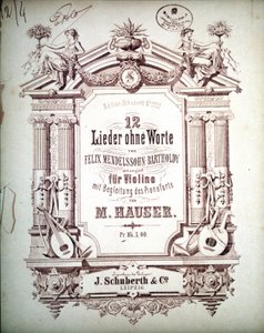 12 Lieder uten ord akkompagnert på piano, av Felix Mendelssohn (litho) av School German