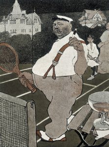 Tennis: feit mann, røyker og drikker alkohol, spiller tennis - tysk tegneserie