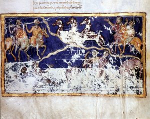Representasjon av åpenbaringen i “” Catena in Job””, gresk manuskript fra begynnelsen av 1000-tallet. Bibl. Marciana fra Venezia.