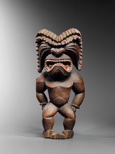 Hawaiisk figur, kona-stil, som representerer krigsguden, ku ka ’ili moku, ca. 1780-1820 (tre) av School Hawaiian