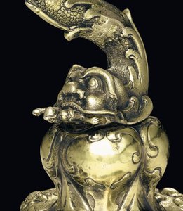 Montert nautiluskopp, Nagyszeben, midten av 1600-tallet (skall og sølvforgylt) (detalj av 3434804)