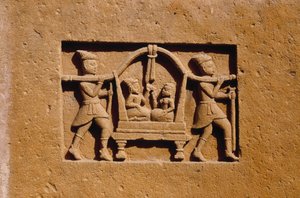 Detalj fra et av Jain-templene ved Lodurva (stein) av School Indian