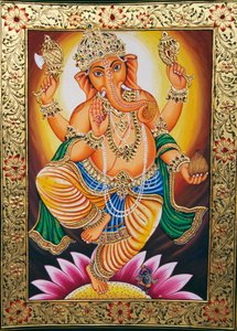 Miniatyrmaleri av Lord Ganesha Ganpati på papir av School Indian