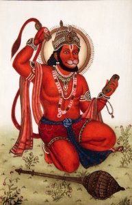 Miniatyrmaleri av Lord Hanuman på elfenben av School Indian