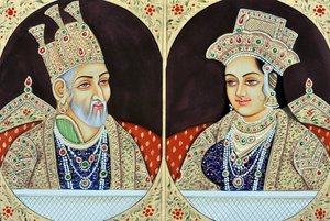 Miniatyrmaleri av Bhadur Shah Zafer med Jeenat Mahal India Asia av School Indian