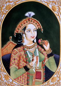 Miniatyrmaleri på papir av prinsesse Mumtaz Mahal kone til Mughal-keiseren Shah Jahan av School Indian
