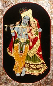 Maleri av Gud Krishna og hennes største hengivne Radha, India av School Indian