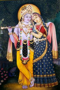 Radha Krishna miniatyrmaleri på papir av School Indian