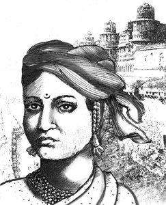 Rani Lakshmibai (litografi) av School Indian