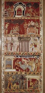 Scener av Ramayana, episk dikt komponert på 600-tallet av Valmiki og forteller legenden om Rama. Western Bengal.Victori & Albert Library. London av School Indian