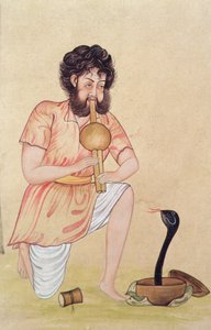 Snake Charmer (gouache og akvarell på papir) av School Indian