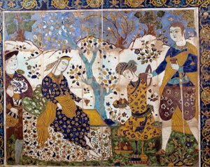 Iransk kunst: detalj av en azulejo som representerer en portugisisk misjonær blant perserne. Amerikansk samling fra 1600-tallet