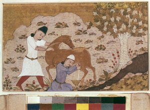 Onager Milking, sent på 1400-tallet (akvarell, gouache, hvit farge, blekk på papir) av School Iranian