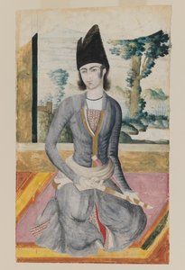 Sittende Qajar Prince (blyant og ugjennomsiktig akvarell på papir) av School Iranian