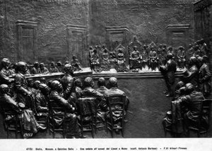 En sesjon av Academy of Lincei i Roma (bronse) (s/hv-bilde) av School Italian