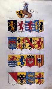 Blazon of the Netherlands (Holland, Flanders, Hainaut) med drager, Archivio di Stato of Milan