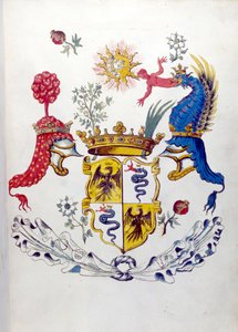 Blazon fra Visconti-familien i Milano, med representasjon av en drage som slår et barn. Statsarkivet i Milano