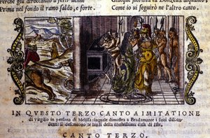Bradamante møter magikeren Melisse som forteller henne at hun og Roger (Ruggero, Ruggiero) grunnla Este-dynastiet, scene hentet fra det ridderlige diktet til "Orlando Furioso" (Den rasende Roland) av Ludovico Ariosto (1474 - 1533) dit L