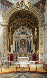 Innvendig utsikt over basilikaen Santa Maria del Popolo (innvendig utsikt over Santa Maria del Popolo kirke) Roma Italia fra 1400- til 1600-tallet av School Italian