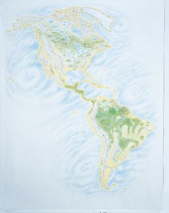 Fysisk kart over Amerika (farge litho) av School Italian